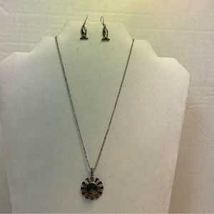 925 silver abalone shell inlayed pendant necklace and dolphin earrings. Used